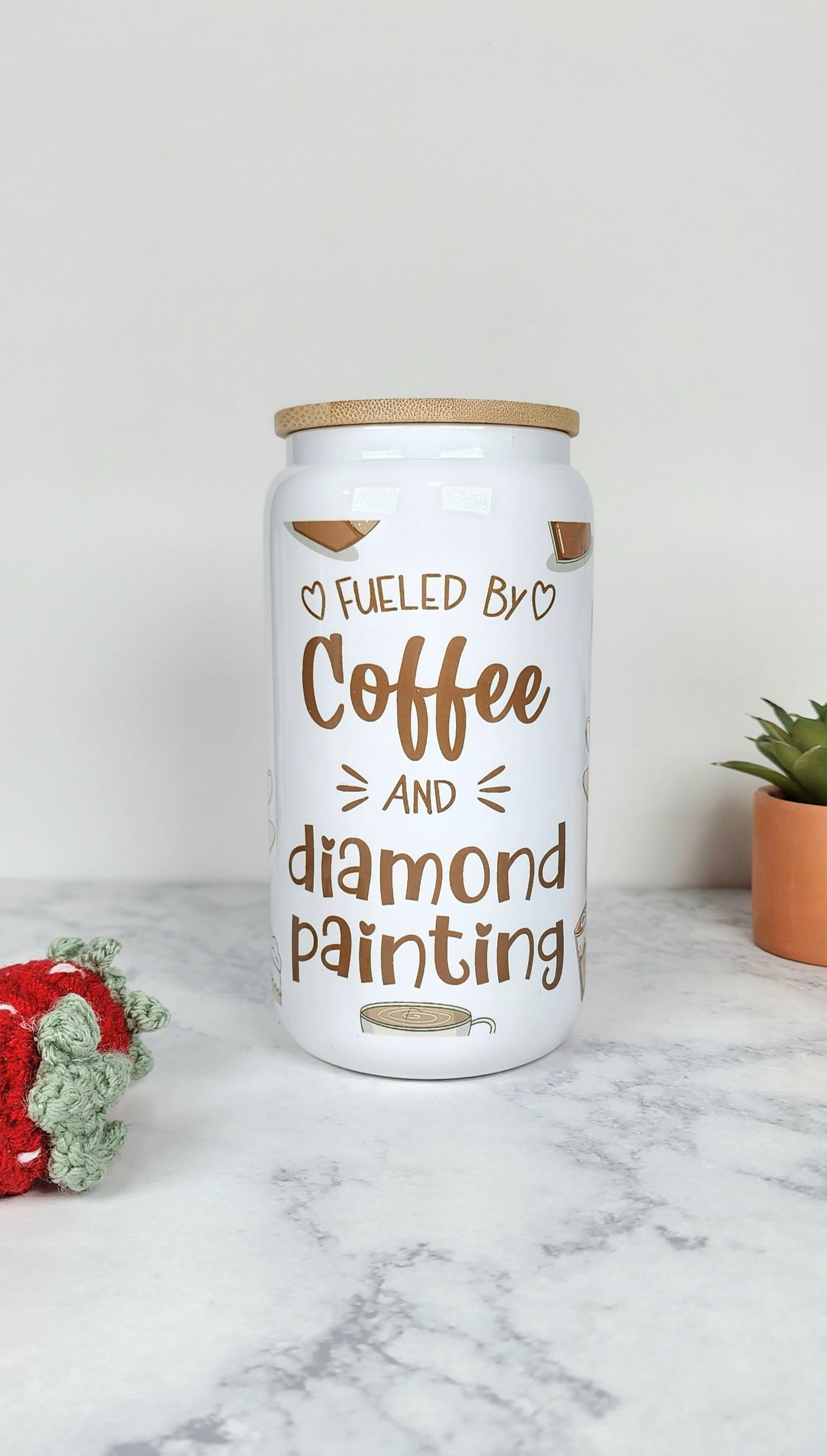 Fueled By Coffee And Diamond Painting Glass Tumbler