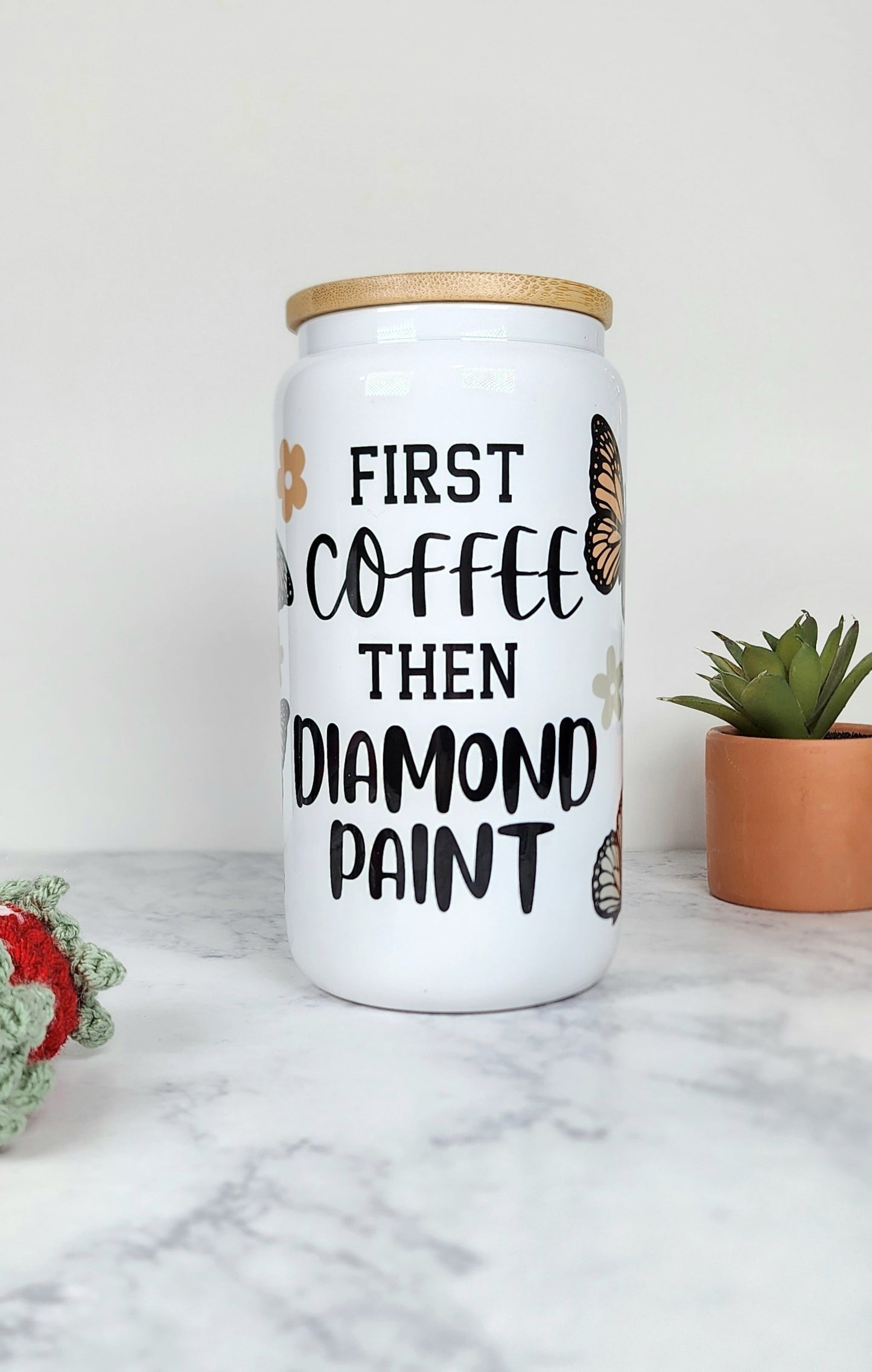 First Coffee Then Diamond Paint Glass Tumbler