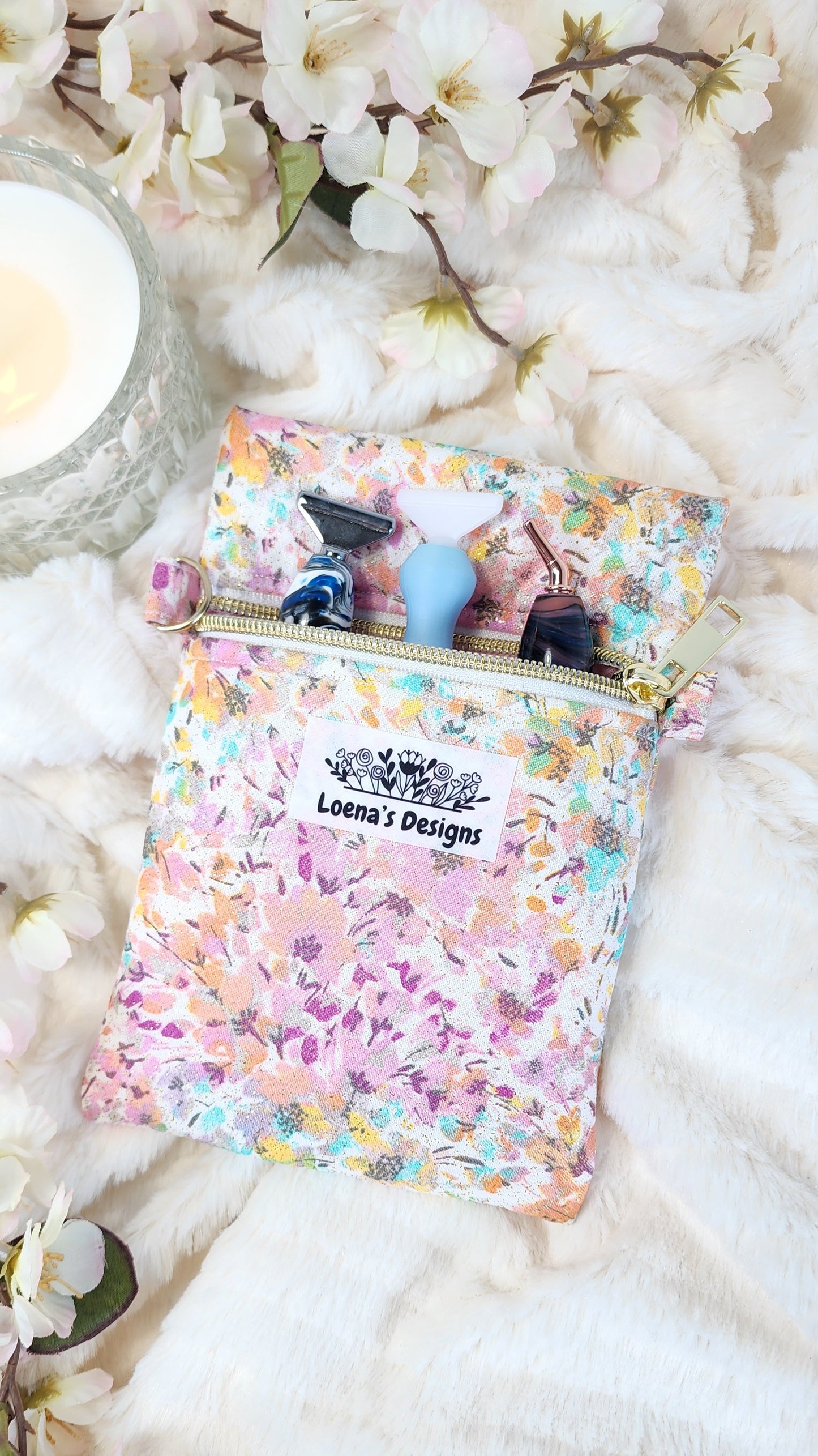 Pastel Floral Diamond Painting Pen Fabric Case